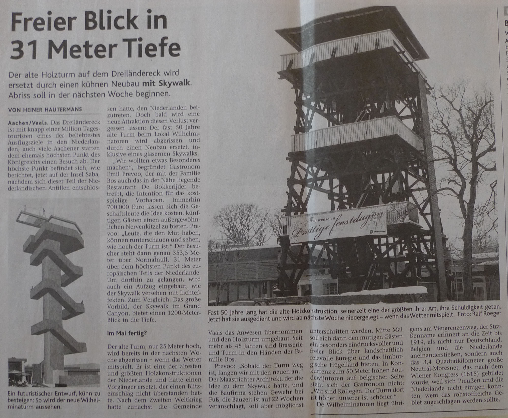 Zeitungsbericht neuer Wilhelminaturm in Vaals